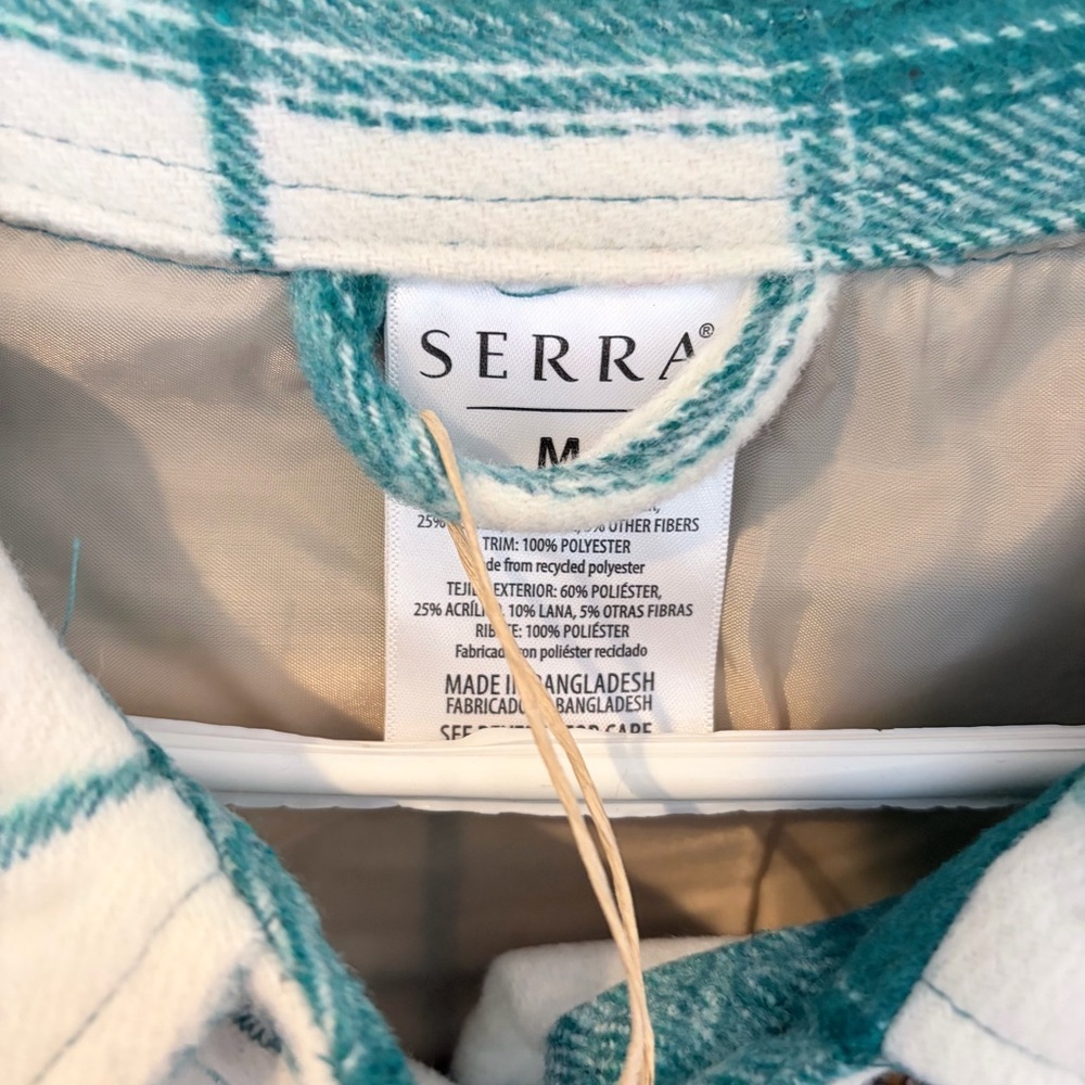 🌟2 for $10 Serra Greenish Blue Plaid Shacket Oversized Cozy Cottagecore Jacket M - Picture 2 of 7
